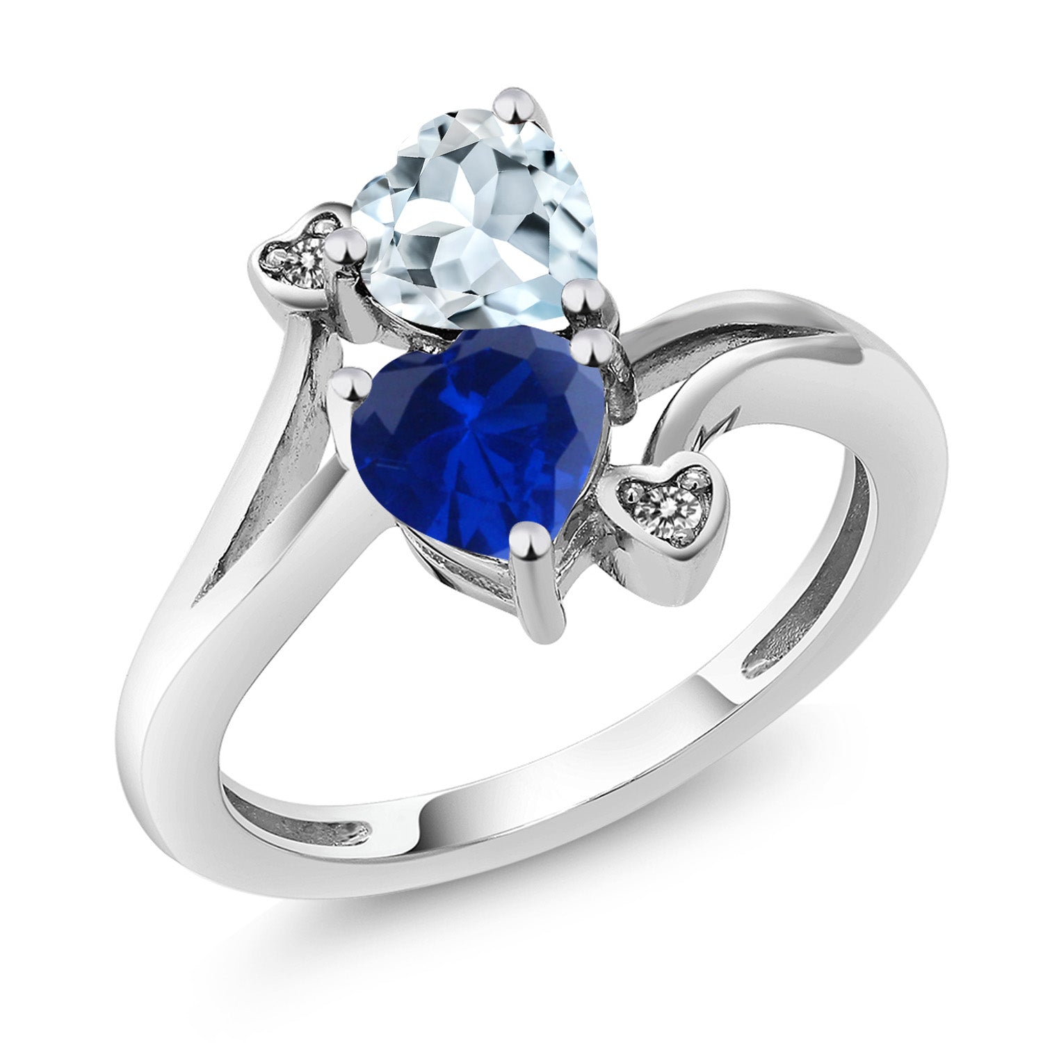 Aquamarine - Blue Created Sapphire_9_Ring in 10K White Gold