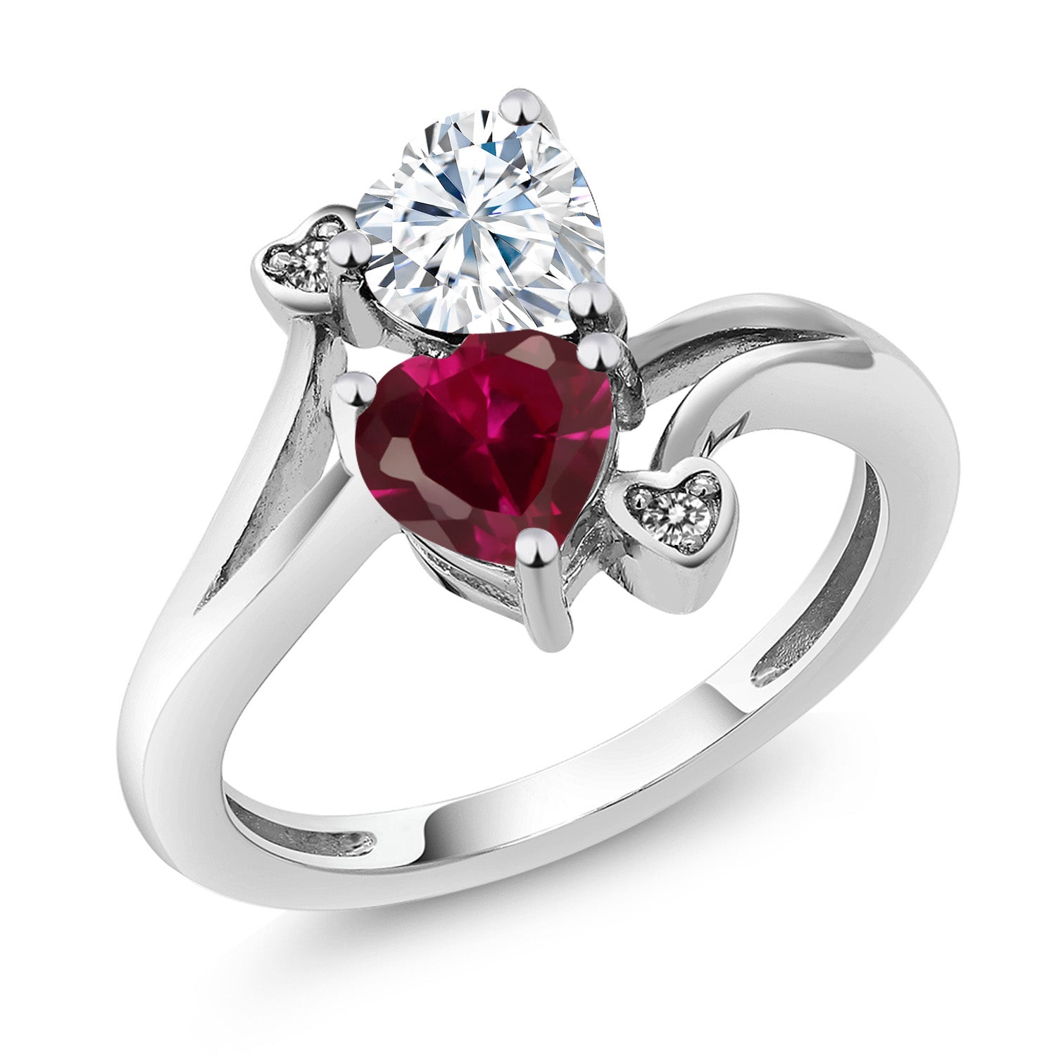 White Moissanite - Created Ruby_7_Ring in 10K White Gold