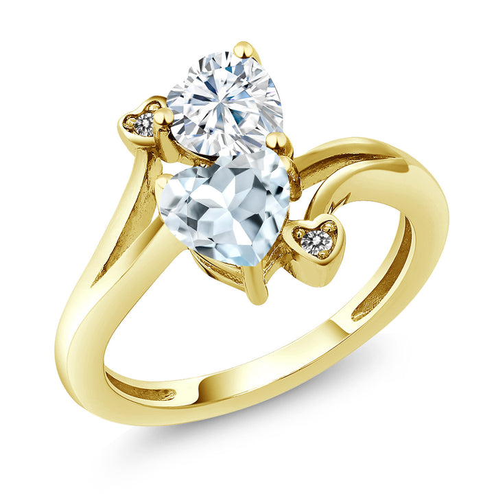 White Moissanite - Aquamarine_5_Ring in 10K Yellow Gold
