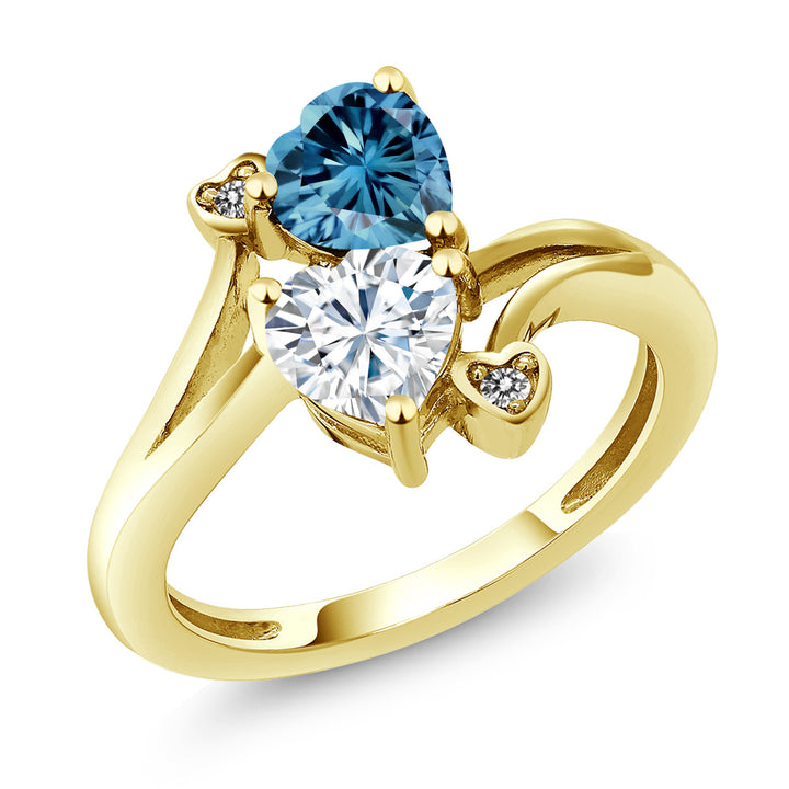 Persian Blue Moissanite - White Moissanite_5_Ring in 10K Yellow Gold