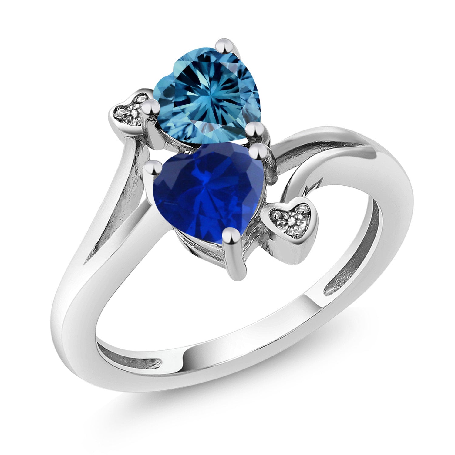 Persian Blue Moissanite - Blue Created Sapphire_7_Ring in 10K White Gold