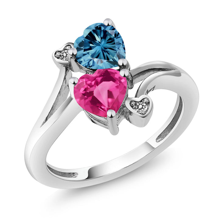 Persian Blue Moissanite - Pink Created Sapphire_5_Ring in 10K White Gold