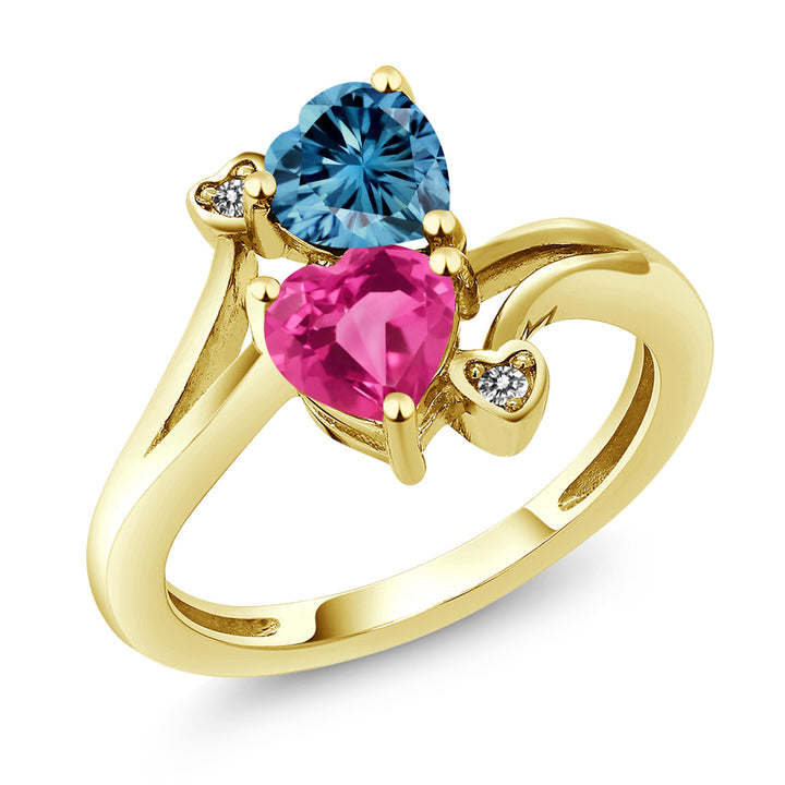 Persian Blue Moissanite - Pink Created Sapphire_5_Ring in 10K Yellow Gold