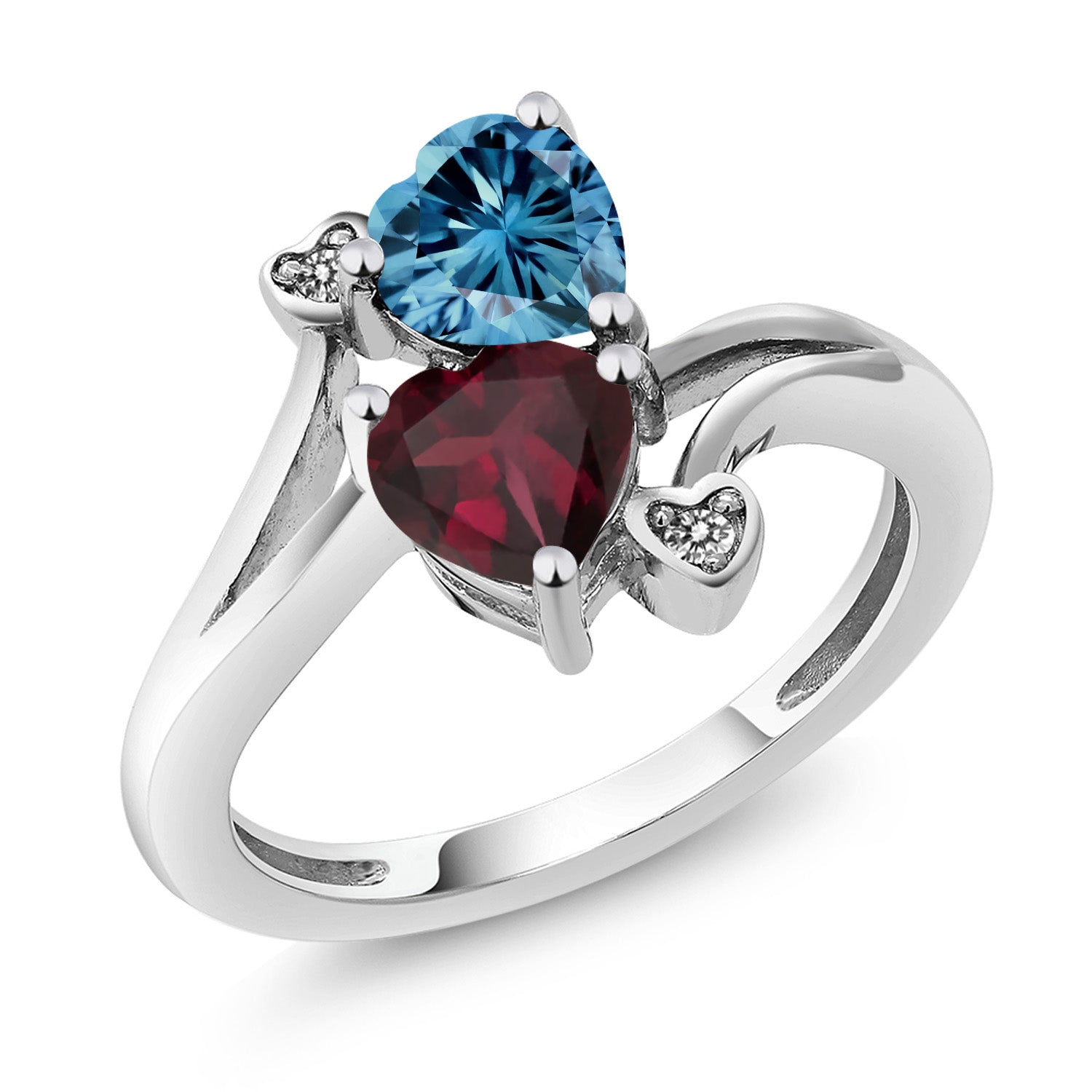 Persian Blue Moissanite - Rhodolite Garnet_8_Ring in 10K White Gold