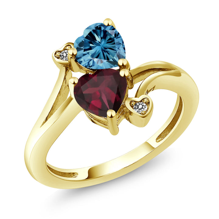 Persian Blue Moissanite - Rhodolite Garnet_5_Ring in 10K Yellow Gold