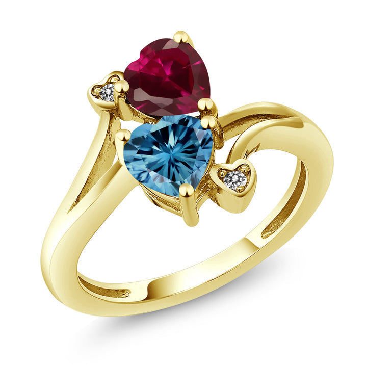 Created Ruby - Persian Blue Moissanite_5_Ring in 10K Yellow Gold