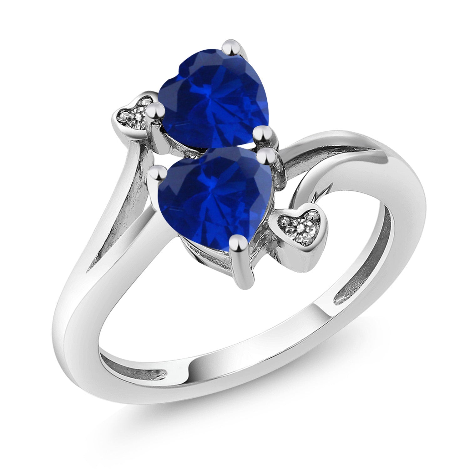 1.63 Ct Heart Shape Blue Created Sapphire 10K White Gold Diamond Accent Ring