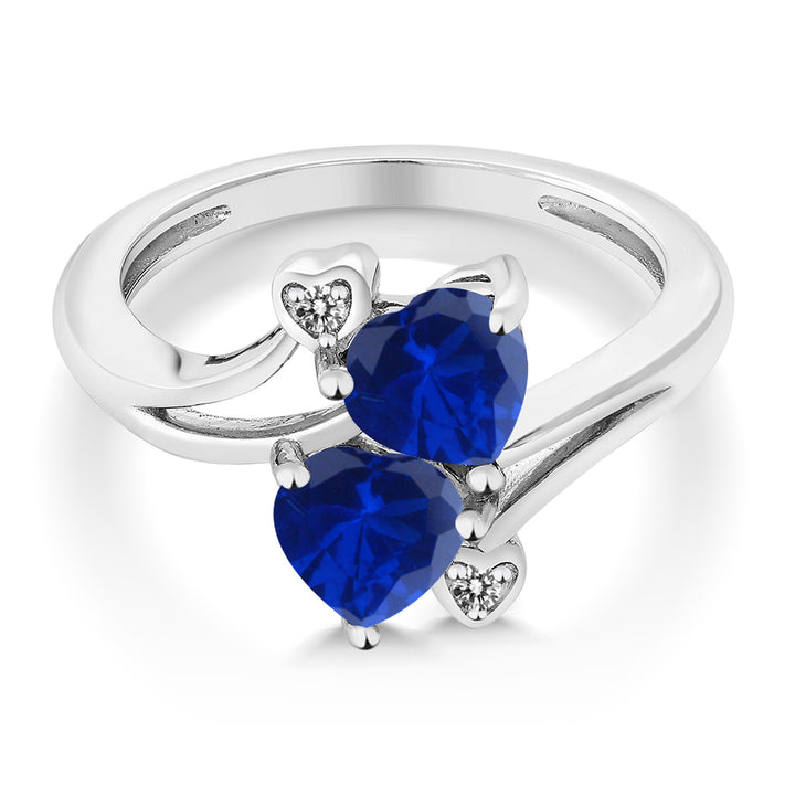 1.63 Ct Heart Shape Blue Created Sapphire 10K White Gold Diamond Accent Ring