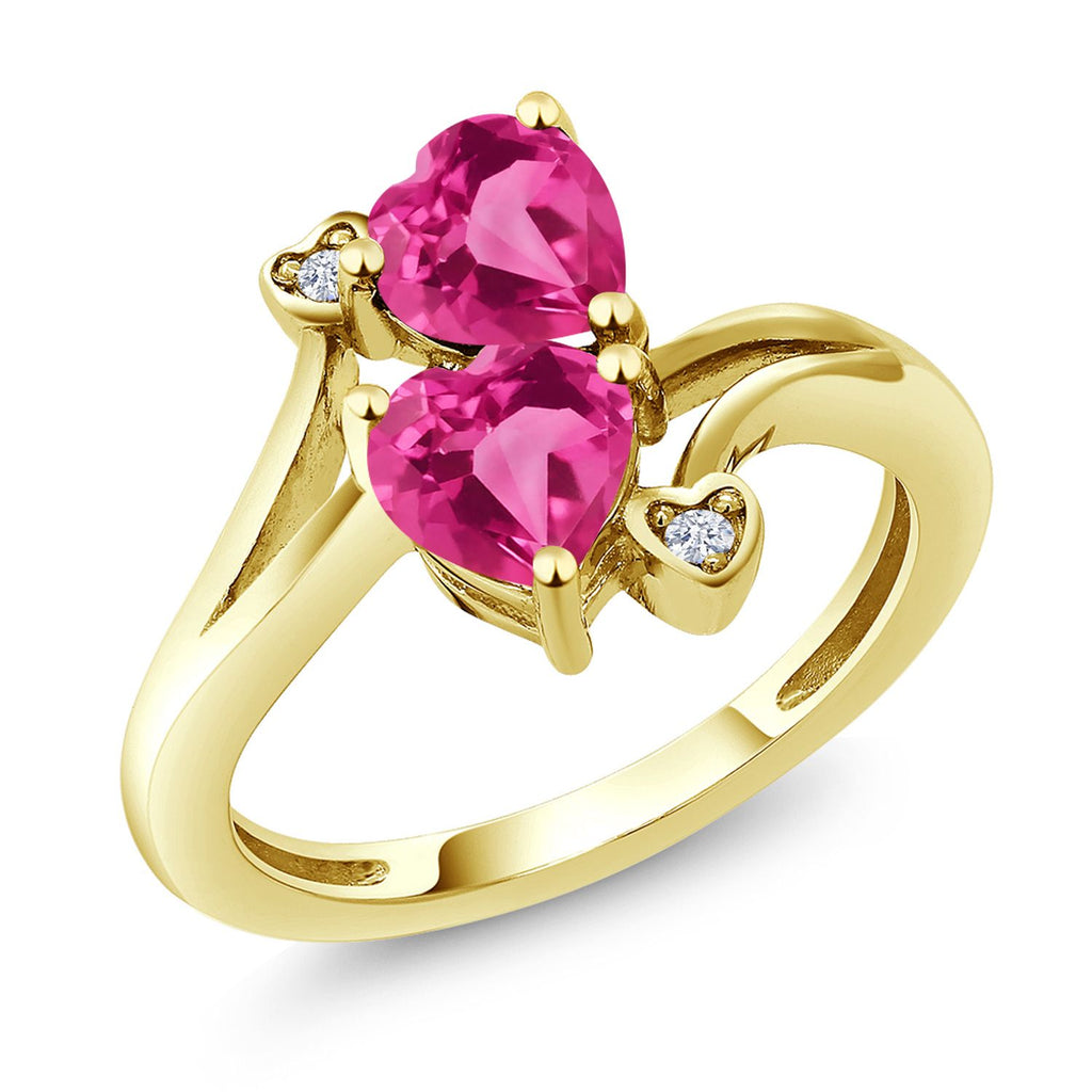1.63 Ct Heart Shape Pink Created Sapphire 10K Yellow Gold Ring