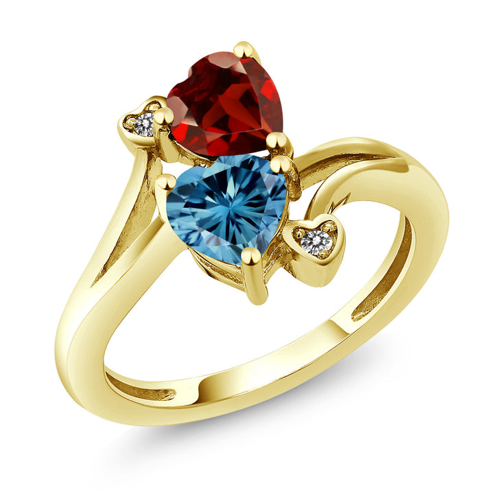Garnet - Persian Blue Moissanite_5_Ring in 10K Yellow Gold