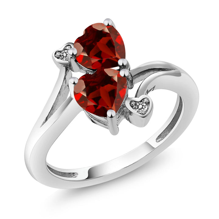 10K White Gold Heart Shape Red Garnet and Diamond Ring For Women | 1.83 Ct | Heart Shape 6MM | Gemstone Birthstone | Available In Size 5, 6, 7, 8, 9