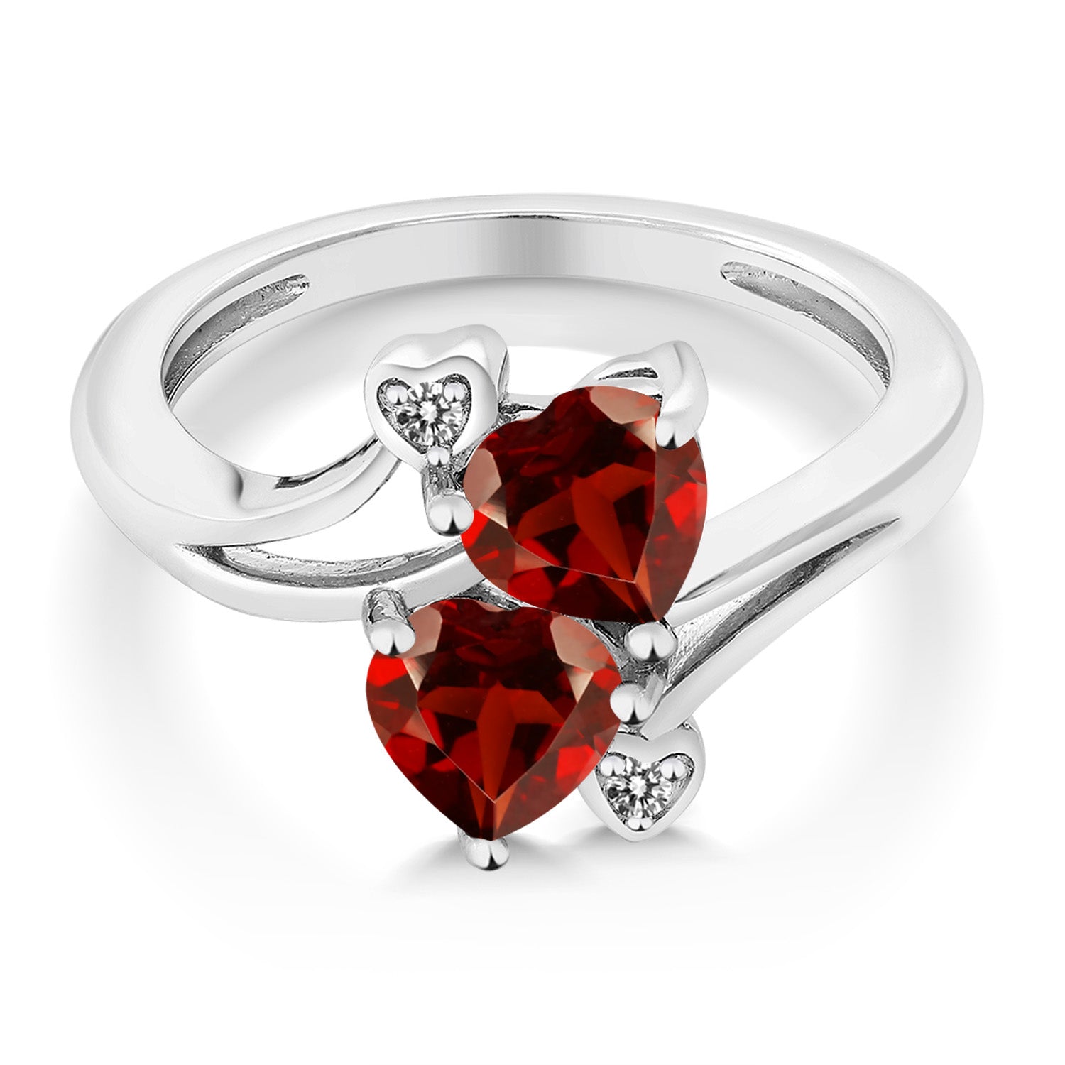 10K White Gold Heart Shape Red Garnet and Diamond Ring For Women | 1.83 Ct | Heart Shape 6MM | Gemstone Birthstone | Available In Size 5, 6, 7, 8, 9