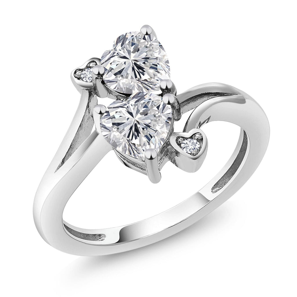 10K White Gold Double Heart Gemstone Birthstone & Diamond Accent Ring for Women | Heart Shape 6MM | Round 1.5MM | Gift Promise Anniversary Ring