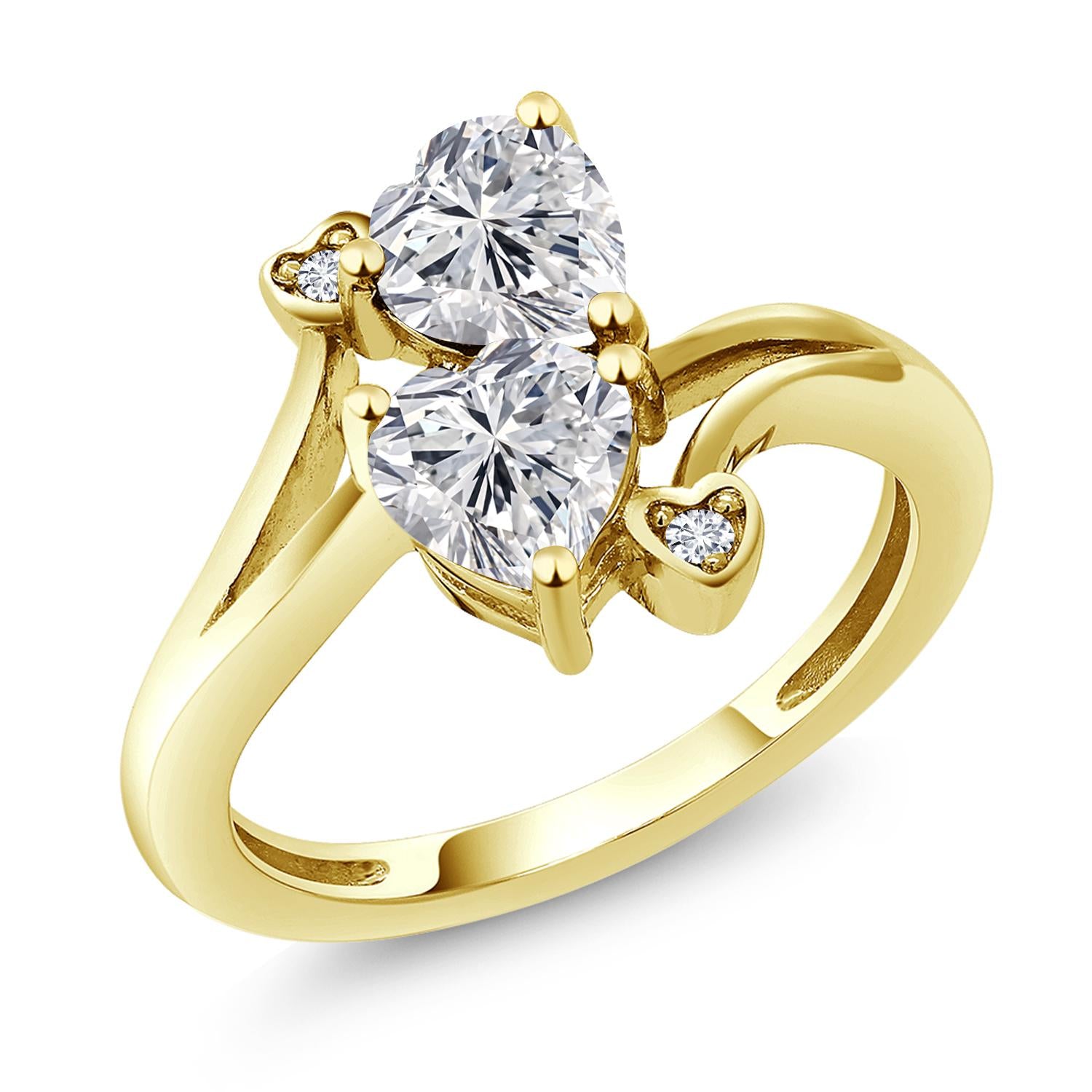 2.04 Cttw 10K Yellow Gold IGI Certified Lab Grown Diamond 2 Heart Shape Engagement Ring For Women | Heart Shape Diamonds Each 1 Ct | F-G Color | VS1 Clarity | Available in Size 5 to 9