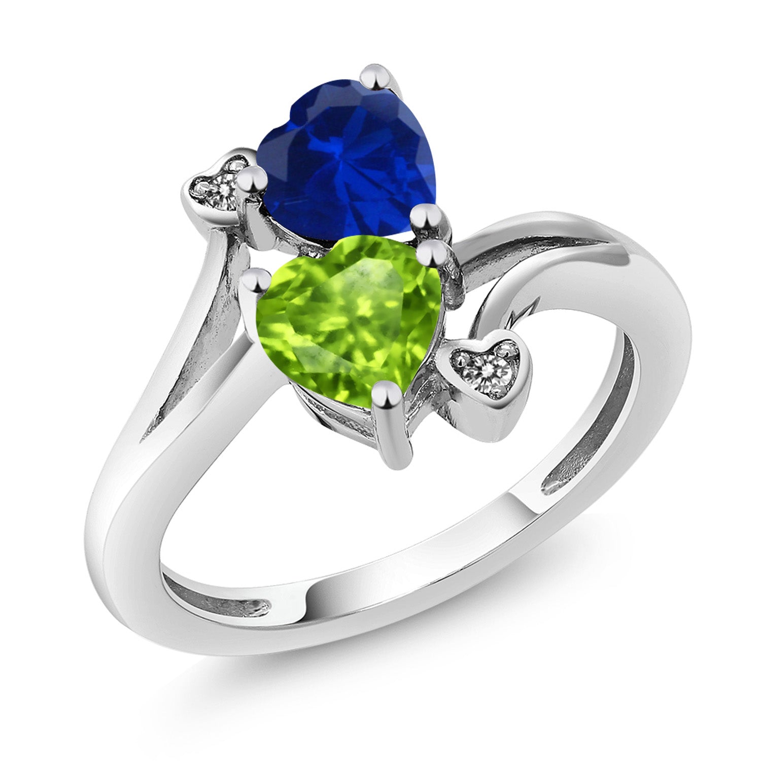 Blue Created Sapphire - Peridot_7_Ring in 10K White Gold