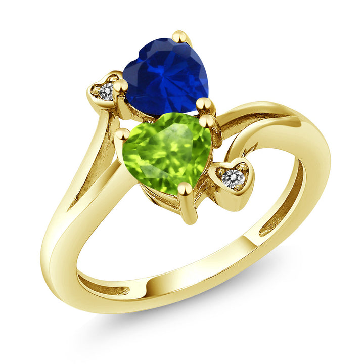 Peridot - Blue Created Sapphire_5_Ring in 10K Yellow Gold