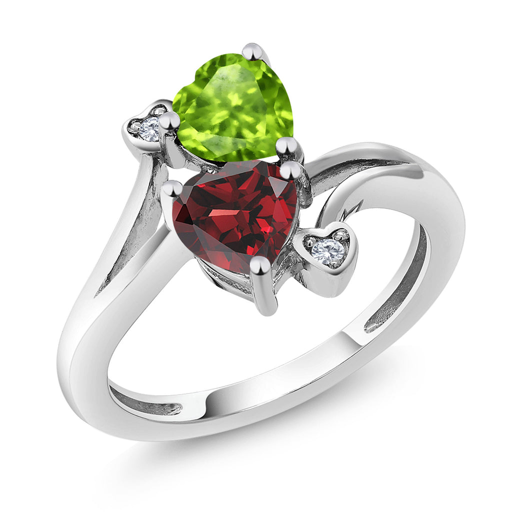 Garnet-Peridot_9_Ring in 10K White Gold