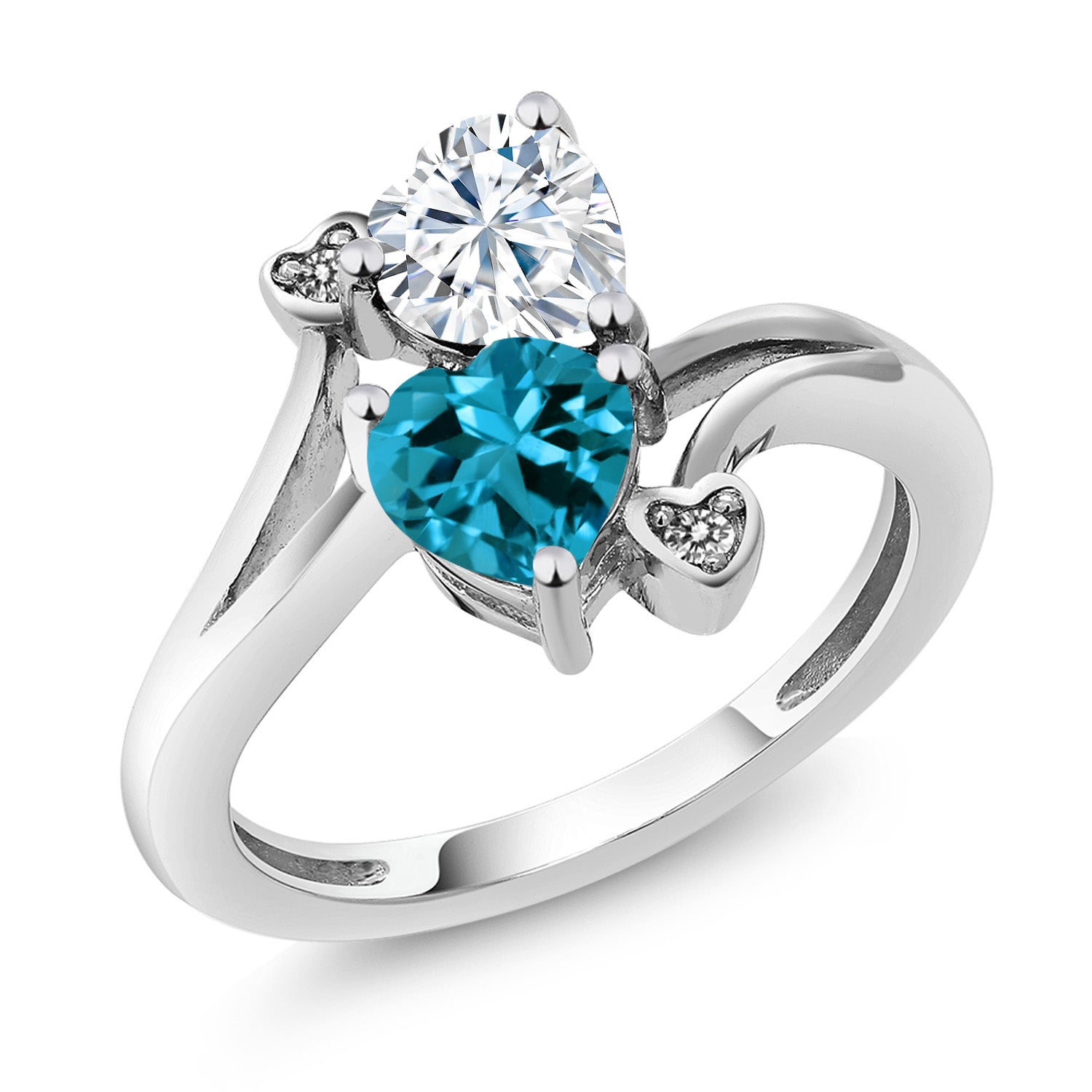 White Moissanite - London Blue Topaz_7_Ring in 10K White Gold