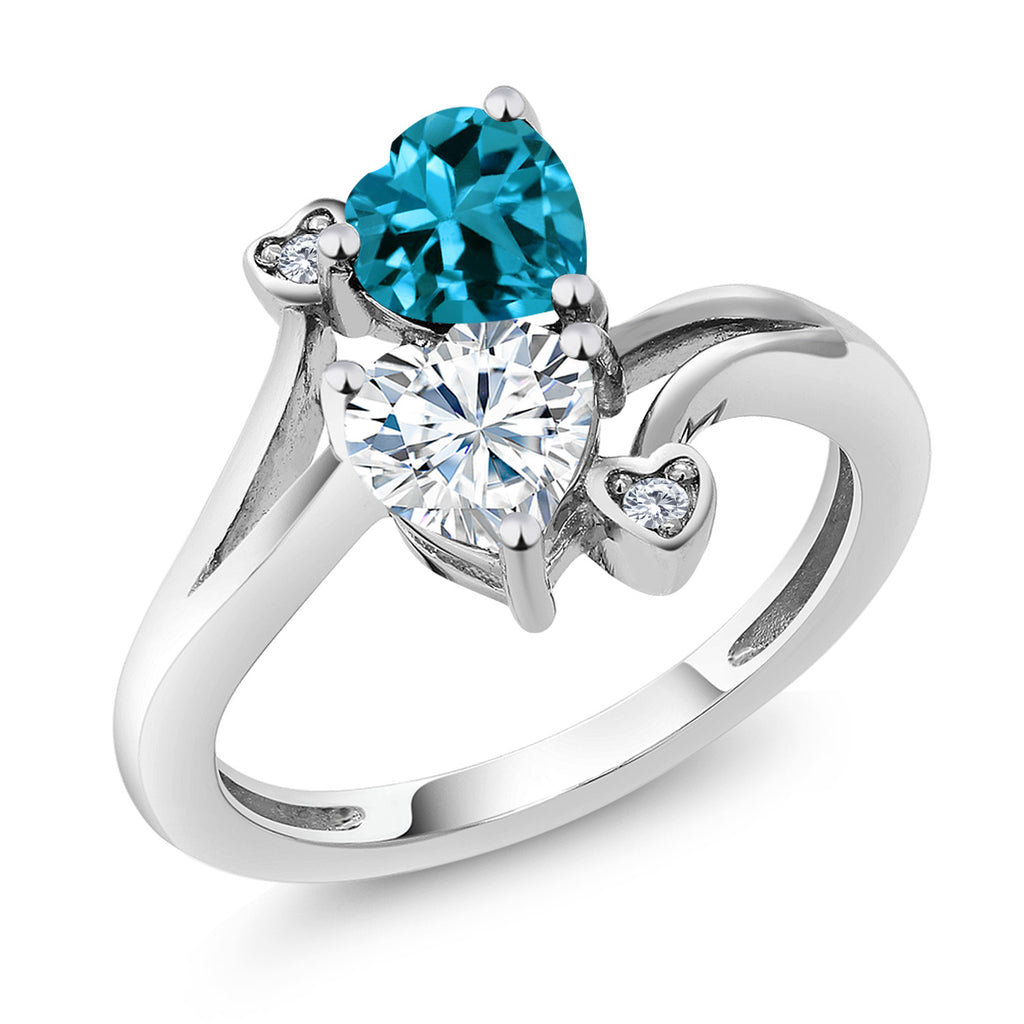 White Moissanite-London Blue Topaz_6_Ring in 10K White Gold