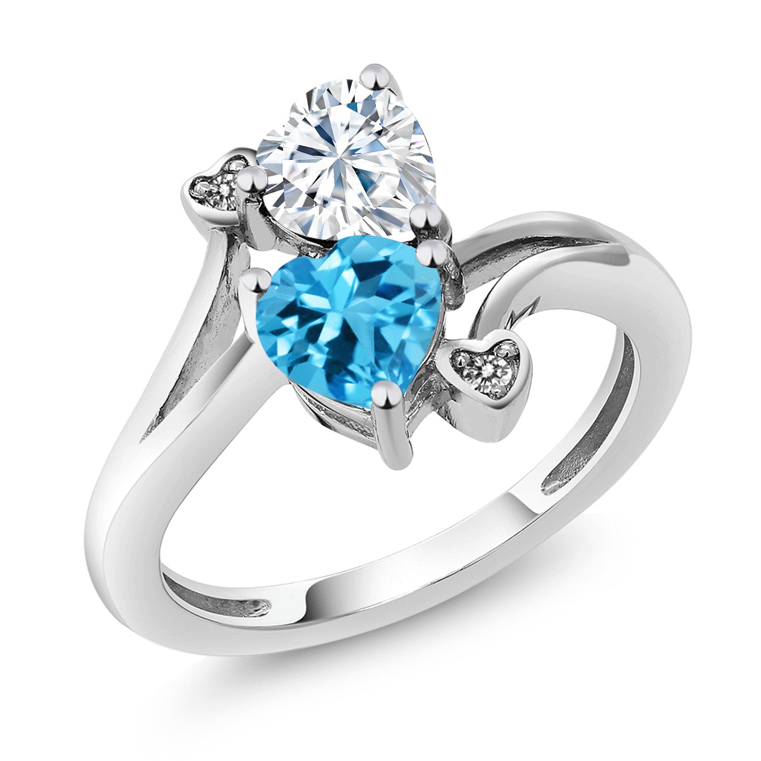 White Moissanite - Swiss Blue Topaz_9_Ring in 10K White Gold