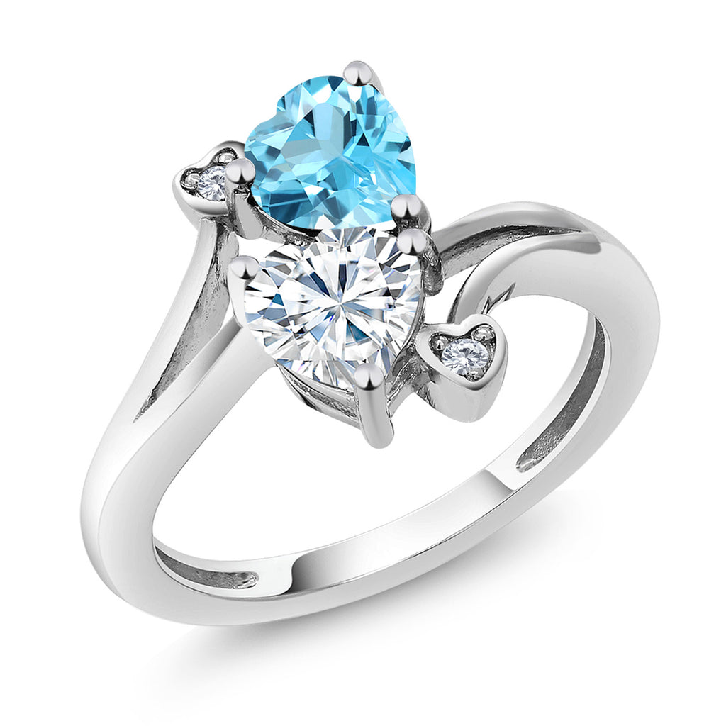 White Moissanite-Swiss Blue Topaz_9_Ring in 10K White Gold