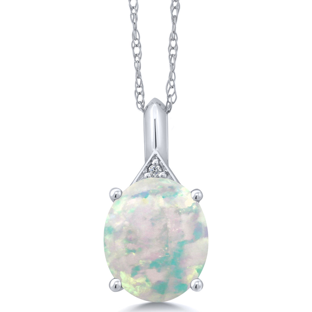 White Opal-Cabochon - October_Pendant in 14K White Gold