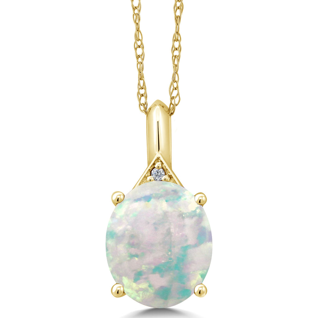 White Opal-Cabochon - October_Pendant in 14K Yellow Gold