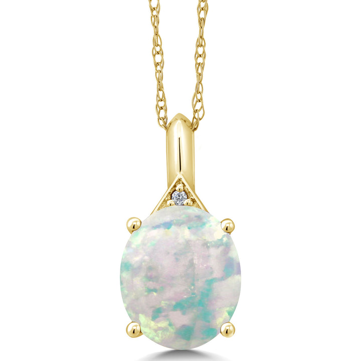 White Simulated Opal-Cabochon - October_Pendant in 10K Yellow Gold