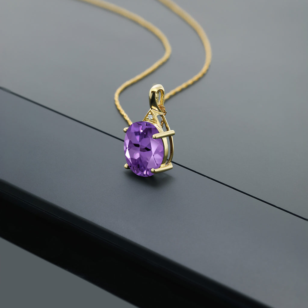 Amethyst and Diamond_Pendant in 10K Yellow Gold