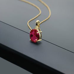 10K Yellow Gold Gemstone Birthstone and White Diamond Pendant Necklace For Women | Oval 12X10MM | Gold Necklace for Women | with 18 Inch Chain