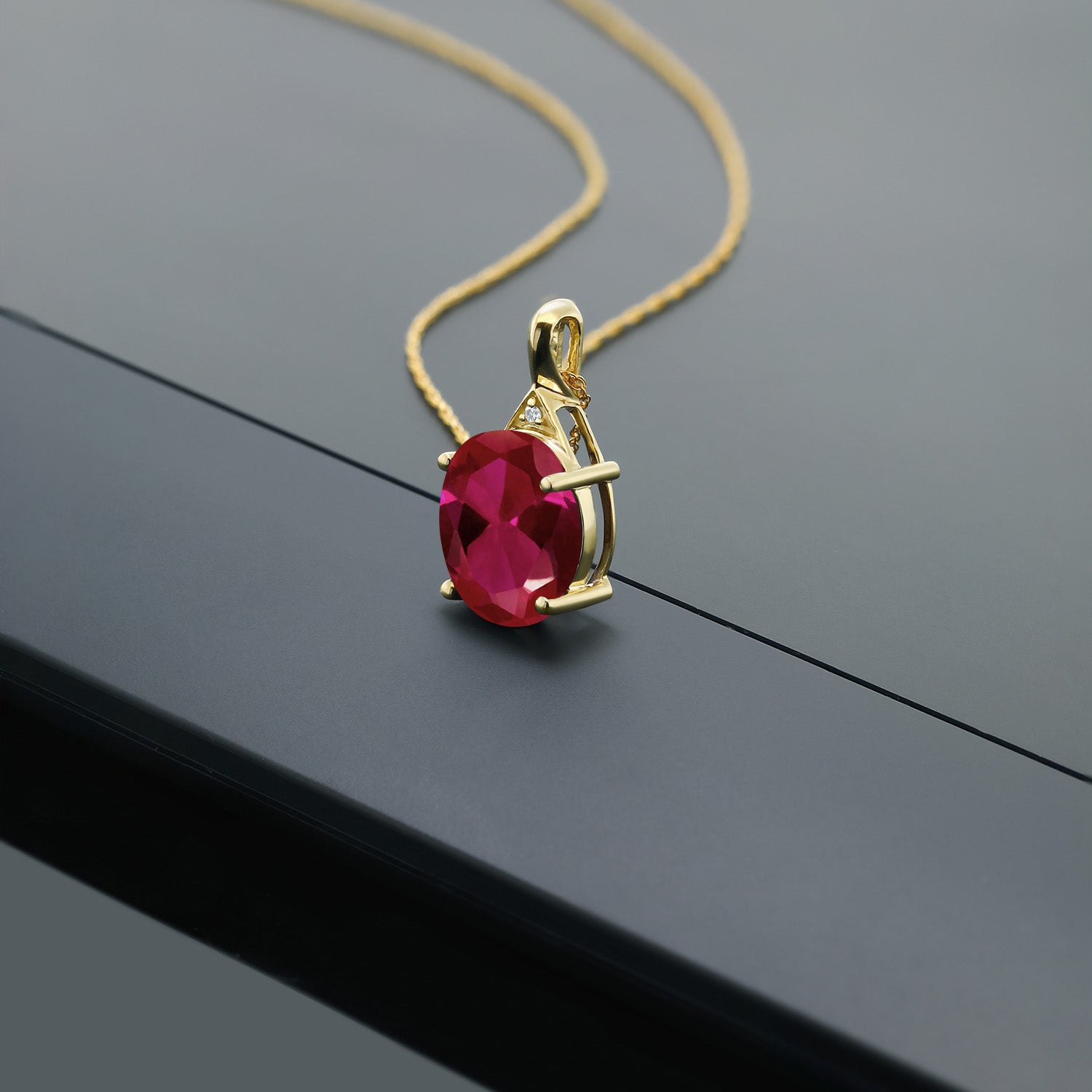 10K Yellow Gold Gemstone Birthstone and White Diamond Pendant Necklace For Women | Oval 12X10MM | Gold Necklace for Women | with 18 Inch Chain