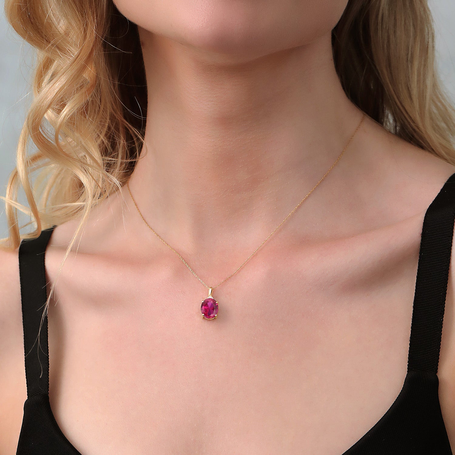 10K Yellow Gold Gemstone Birthstone and White Diamond Pendant Necklace For Women | Oval 12X10MM | Gold Necklace for Women | with 18 Inch Chain