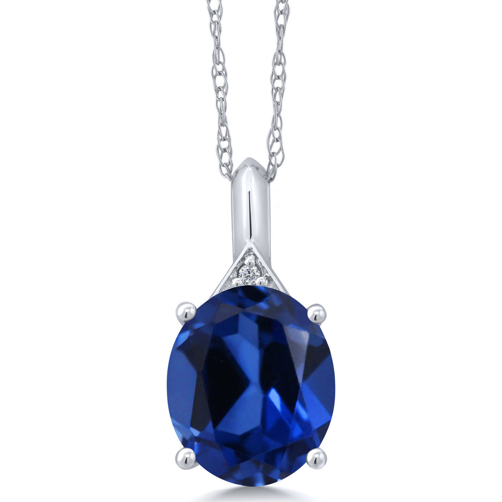 Blue Created Sapphire - September_Pendant in 14K White Gold