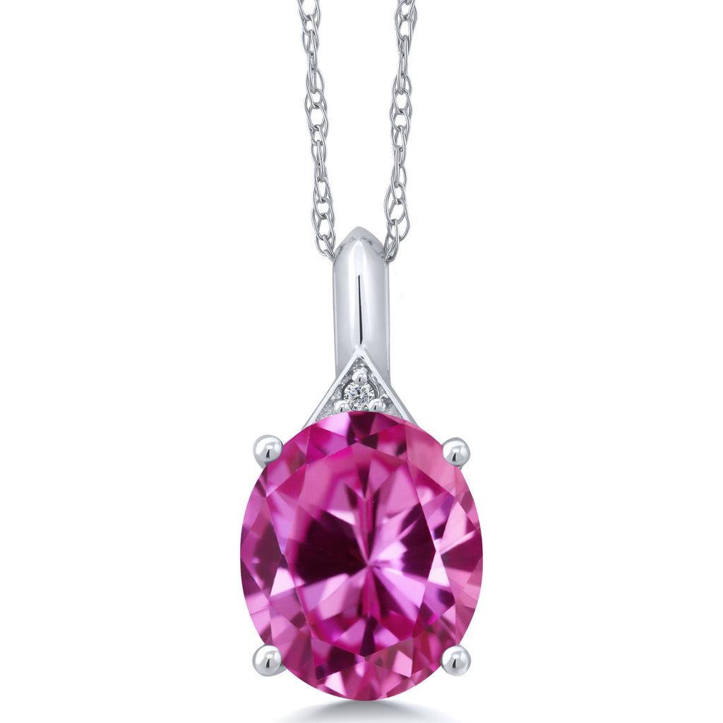 Pink Created Sapphire - September_Pendant in 14K White Gold
