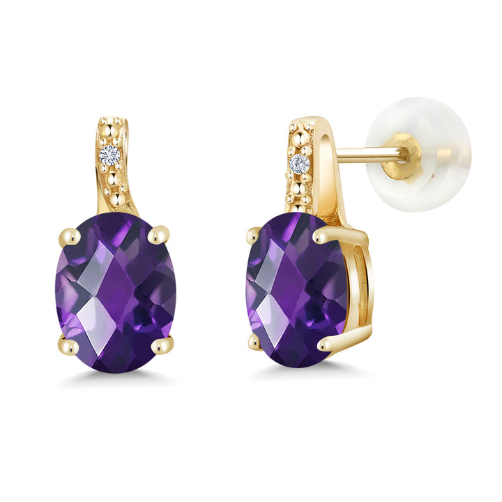 Amethyst-Checkerboard - February_Earrings in 10K Yellow Gold