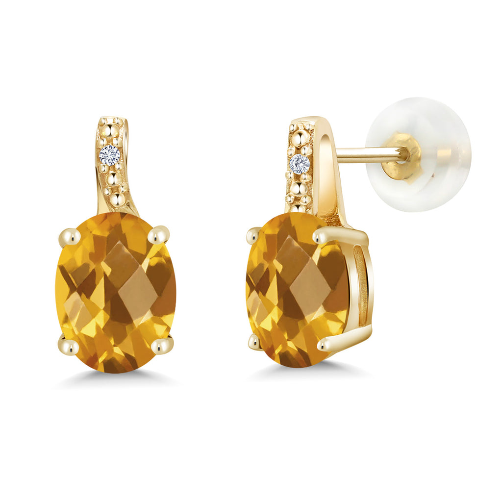 Citrine-Checkerboard - November_Earrings in 10K Yellow Gold