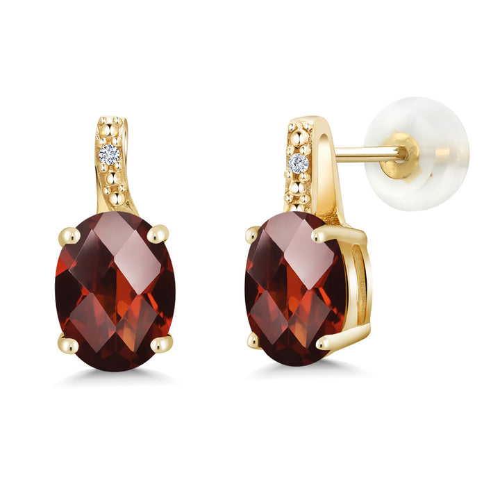 Garnet-Checkerboard - January_Earrings in 10K Yellow Gold