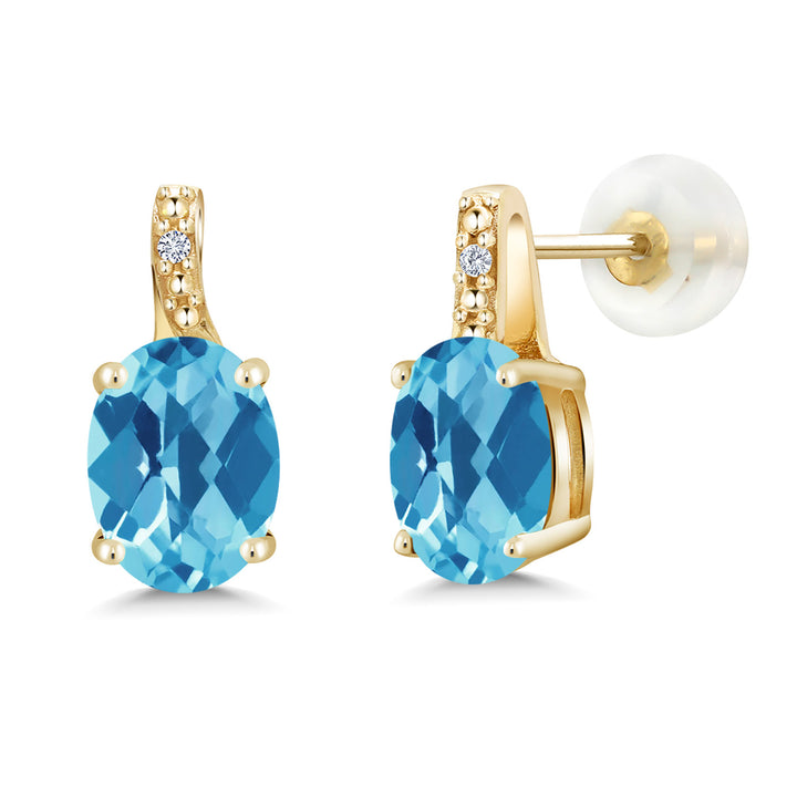 Swiss Blue Topaz-Checkerboard - November_Earrings in 10K Yellow Gold
