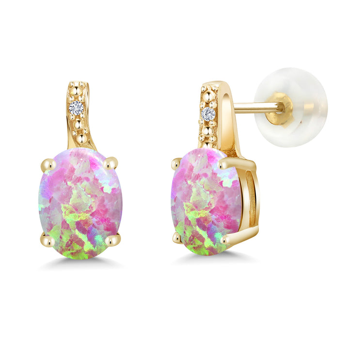 Pink Opal - October_Earrings in 10K Yellow Gold