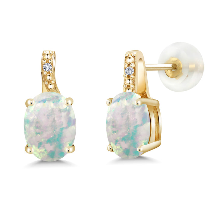 White Opal - October_Earrings in 10K Yellow Gold