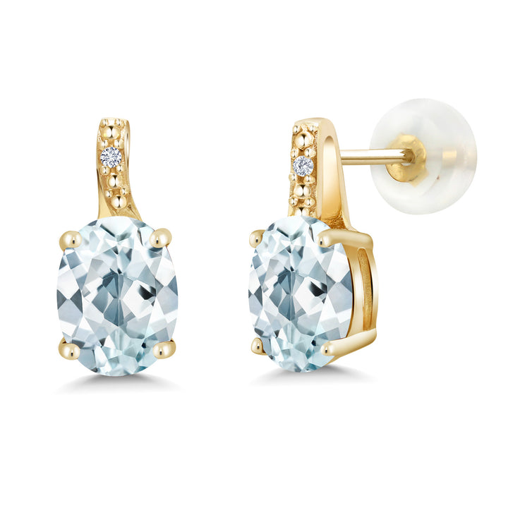 Aquamarine - March_Earrings in 10K Yellow Gold