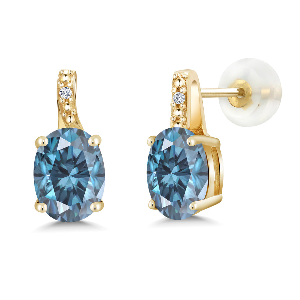 Persian Blue Moissanite - April_Earrings in 10K Yellow Gold