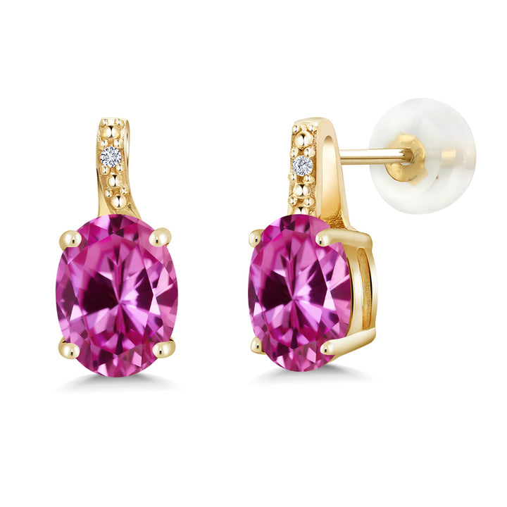 Pink Created Sapphire - September_Earrings in 10K Yellow Gold