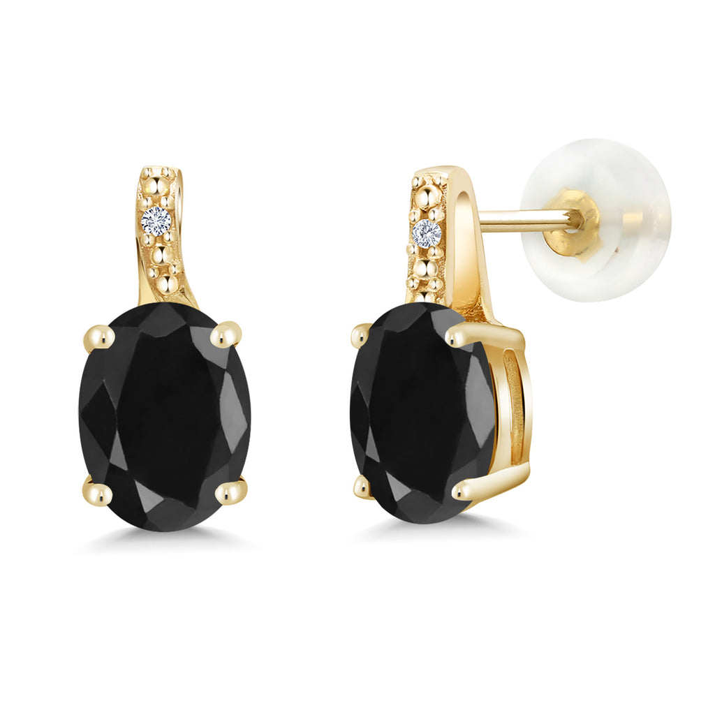 Black Sapphire - September_Earrings in 10K Yellow Gold