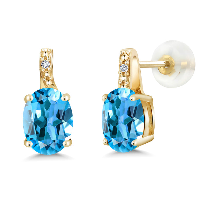Swiss Blue Topaz - November_Earrings in 10K Yellow Gold