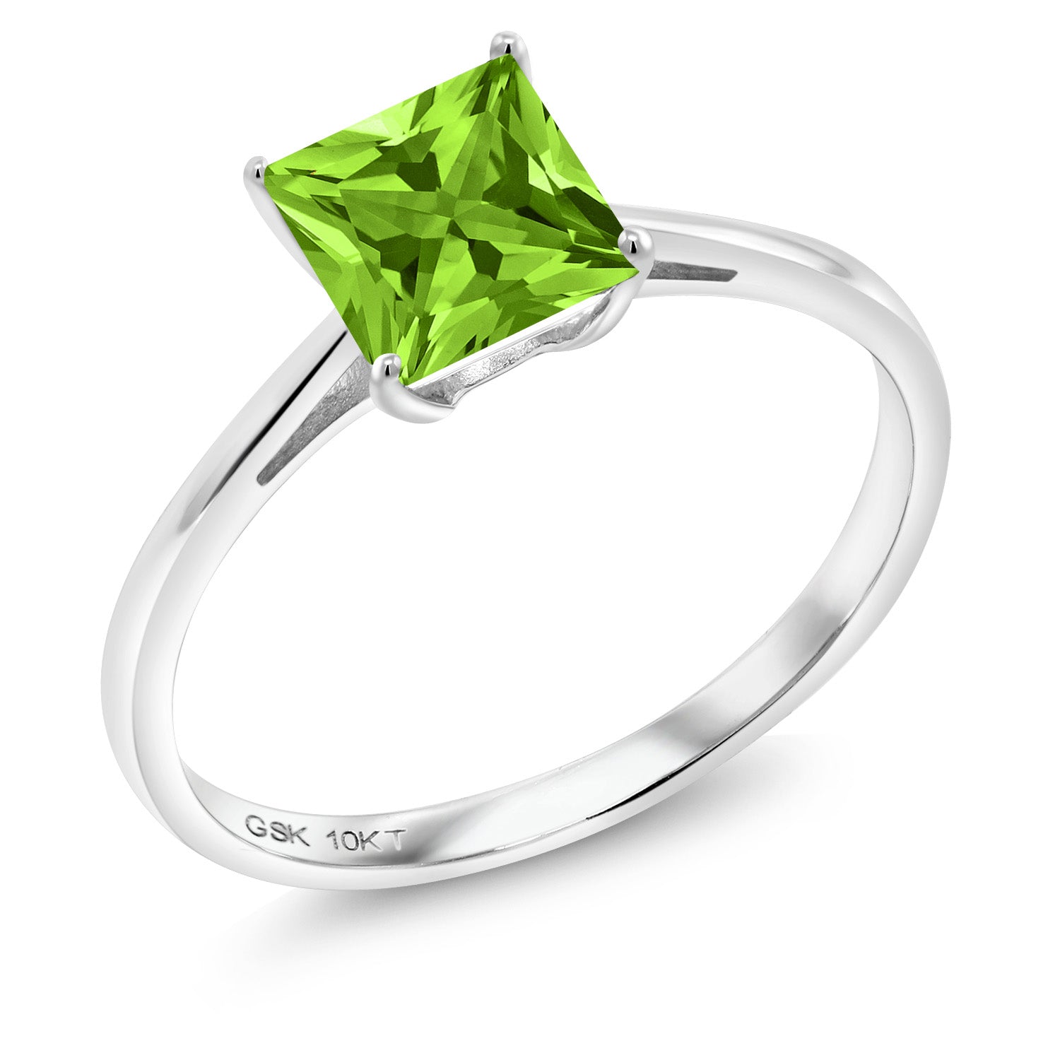 10K White Gold Green Peridot Women's Engagement Ring (1.03 Ct Princess Cut, Gemstone Birthstone, Available in size 5, 6, 7, 8, 9)