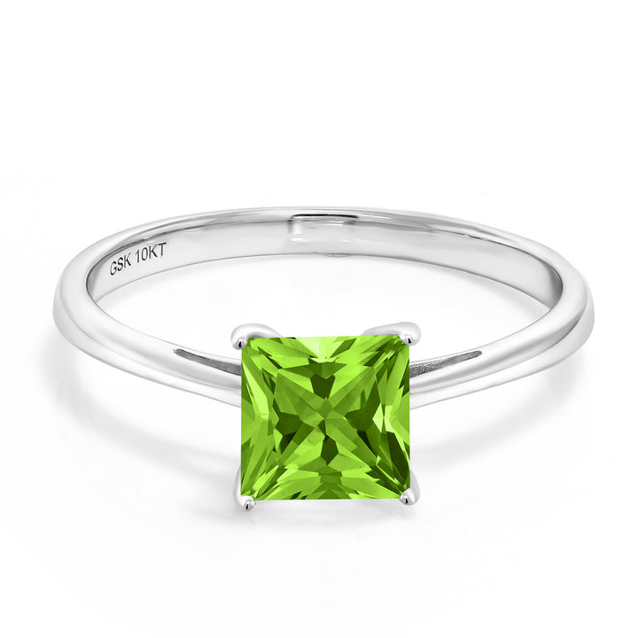 10K White Gold Green Peridot Women's Engagement Ring (1.03 Ct Princess Cut, Gemstone Birthstone, Available in size 5, 6, 7, 8, 9)