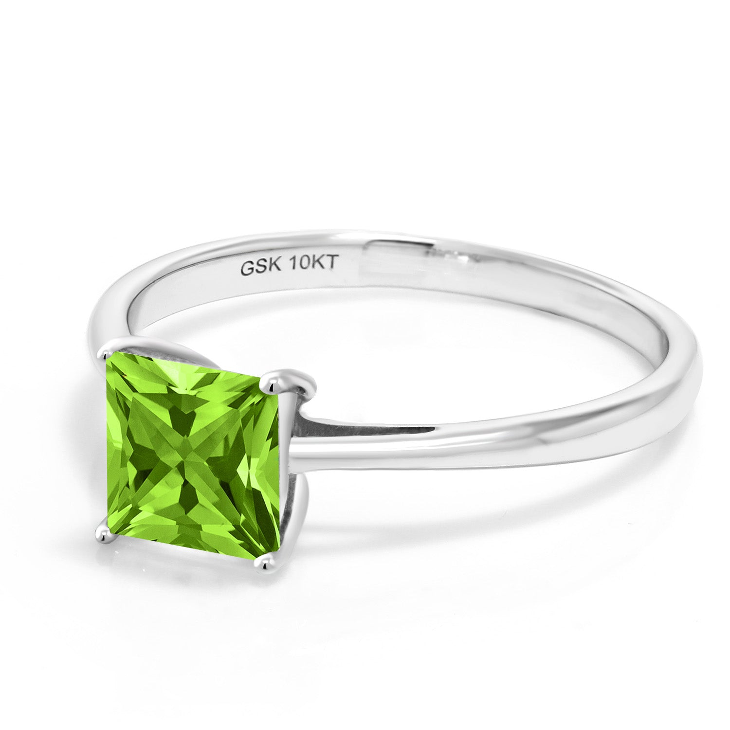 10K White Gold Green Peridot Women's Engagement Ring (1.03 Ct Princess Cut, Gemstone Birthstone, Available in size 5, 6, 7, 8, 9)