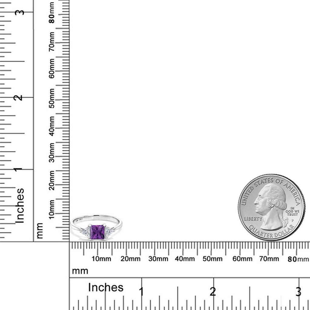10K White Gold Purple Amethyst and Lab Grown Diamond 3 Stone Engagement Ring For Women | 0.93 Cttw | Princess 5MM | Gemstone February Birthstone | Available in Size 5,6,7,8,9