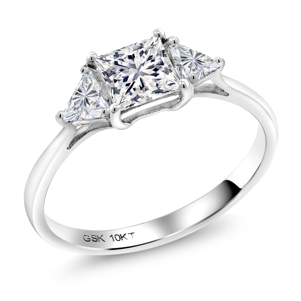 9_10K White Gold Lab Grown Diamond 3 Stone Engagement Ring For Women | 1.00 Cttw | Princess 5MM | Gemstone April Birthstone | Size 9
